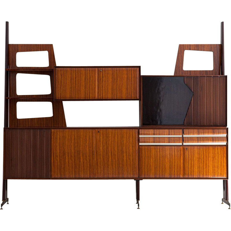 Italian vintage wall unit with bar, 1950s