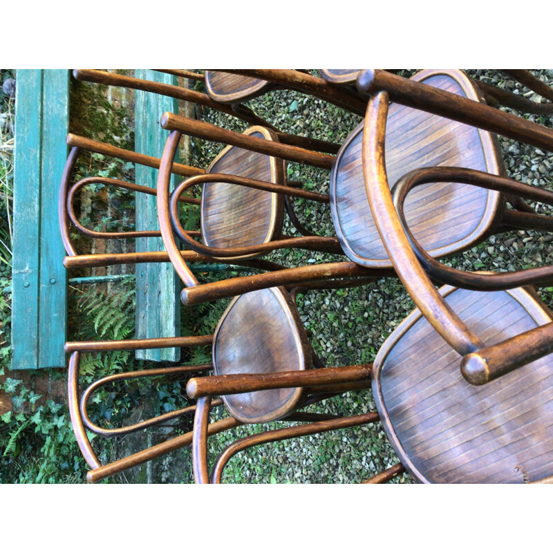 Set of 10 vintage bistro chairs by Japy, 1920-1930