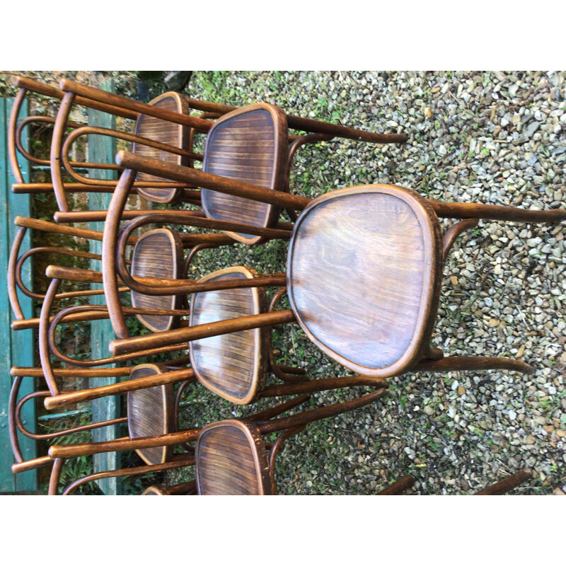 Set of 10 vintage bistro chairs by Japy, 1920-1930