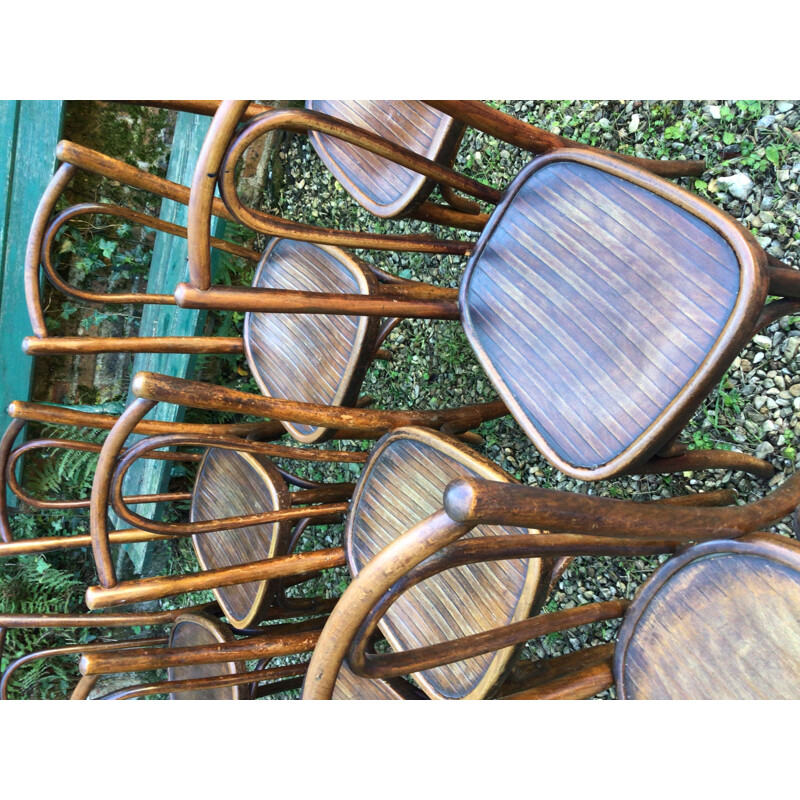 Set of 10 vintage bistro chairs by Japy, 1920-1930