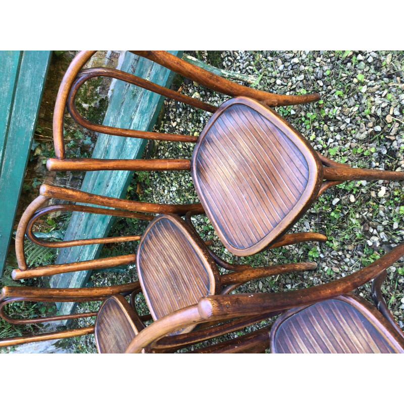 Ensemble de 10 chaises bistrot vintage par Japy, 1920-1930