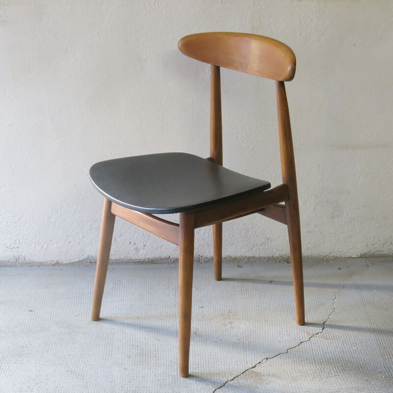 Scandinavian vintage beechwood and leatherette chair, 1960