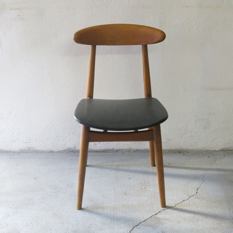 Scandinavian vintage beechwood and leatherette chair, 1960