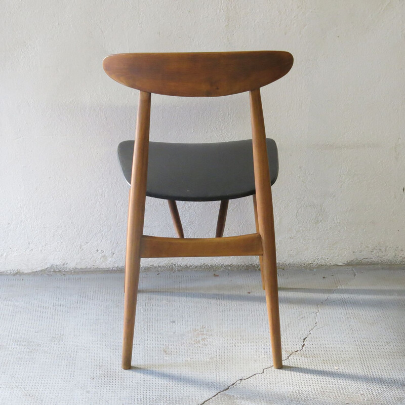 Scandinavian vintage beechwood and leatherette chair, 1960