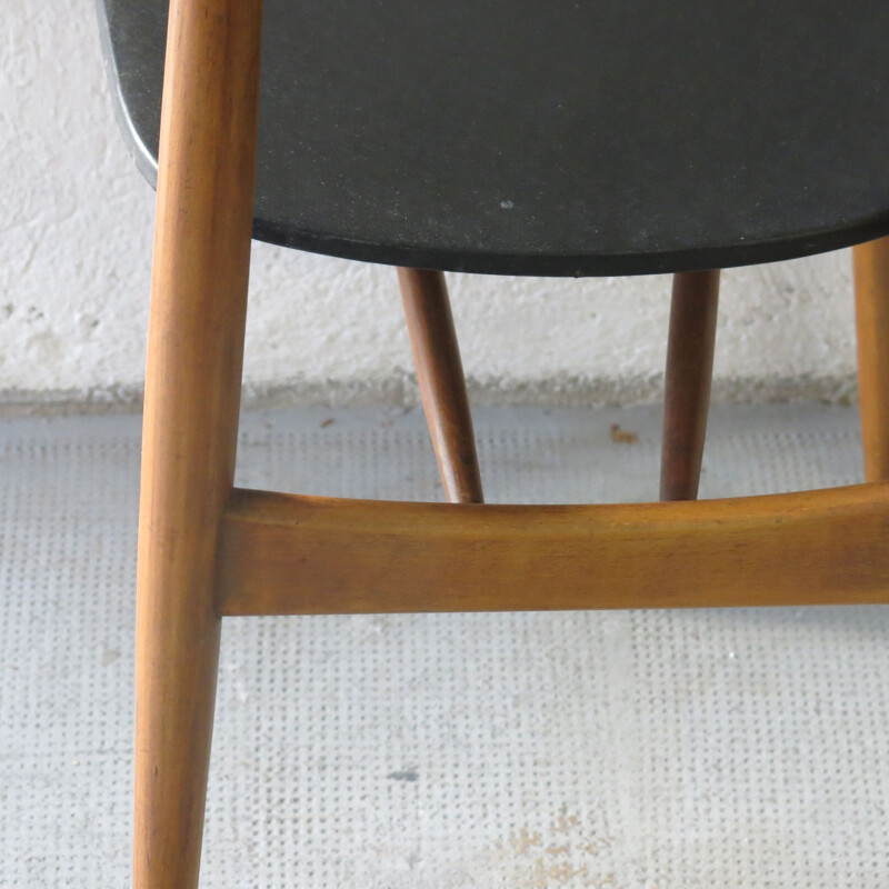 Scandinavian vintage beechwood and leatherette chair, 1960