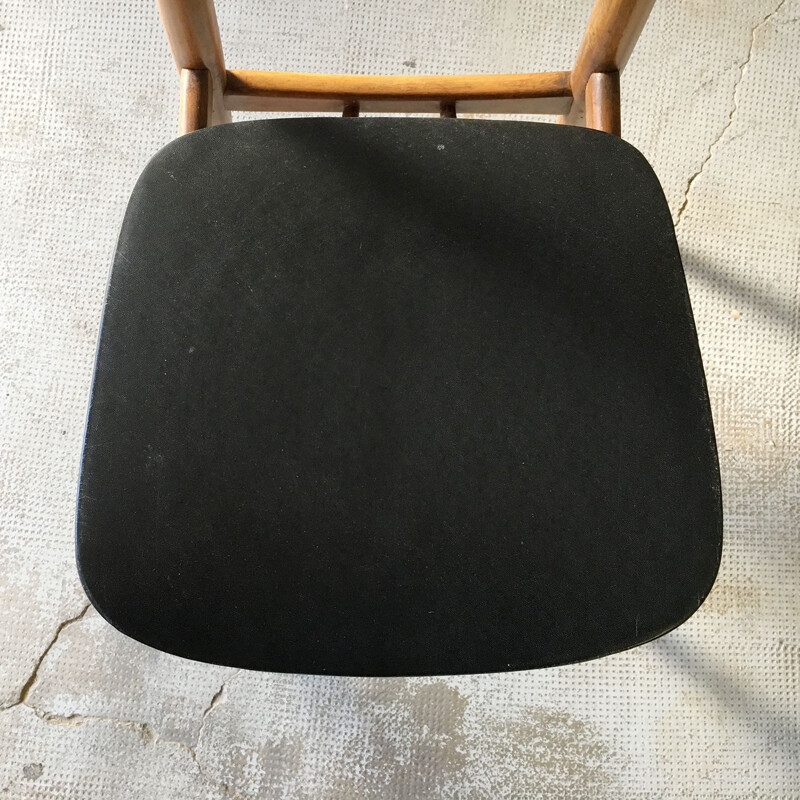 Chaise scandinave vintage en hêtre et simili cuir, 1960