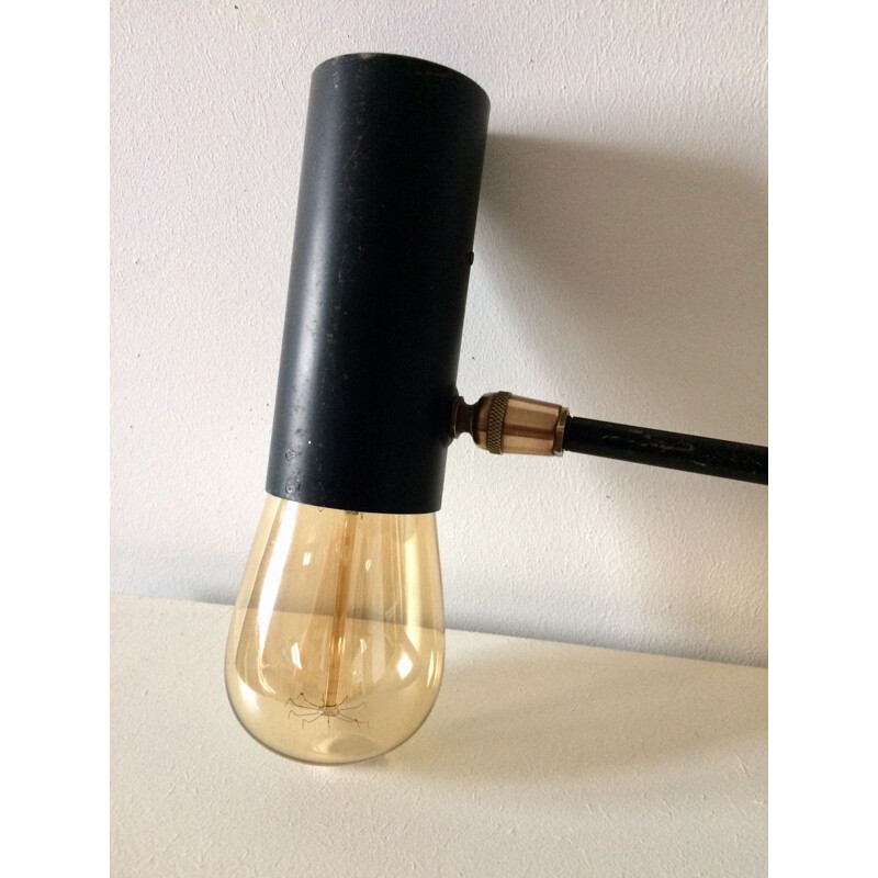 Lampada da tavolo vintage regolabile in metallo e ottone di René Caillette, 1950