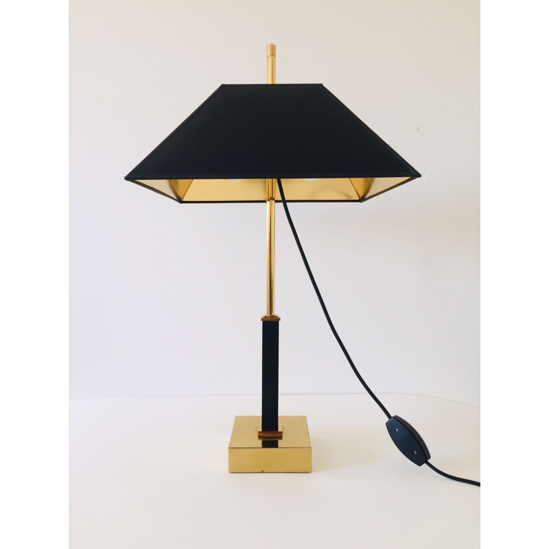 Lampe de table vintage carrée en laiton par Deknudt pour Maison Jansen, 1980