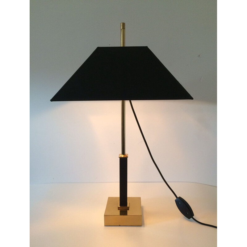 Vierkante vintage tafellamp in messing van Deknudt voor Maison Jansen, 1980