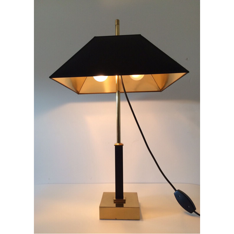 Square vintage table lamp in brass by Deknudt for Maison Jansen, 1980