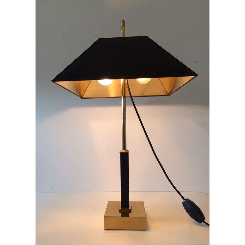 Vierkante vintage tafellamp in messing van Deknudt voor Maison Jansen, 1980