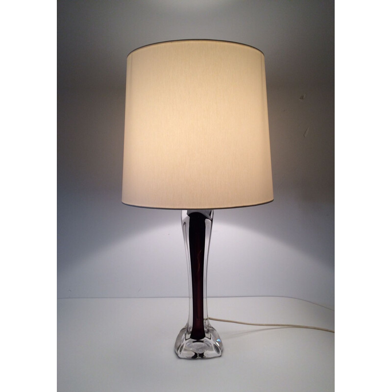 Lampe de table vintage en verre de cristal violet par Val St Lambert, 1950