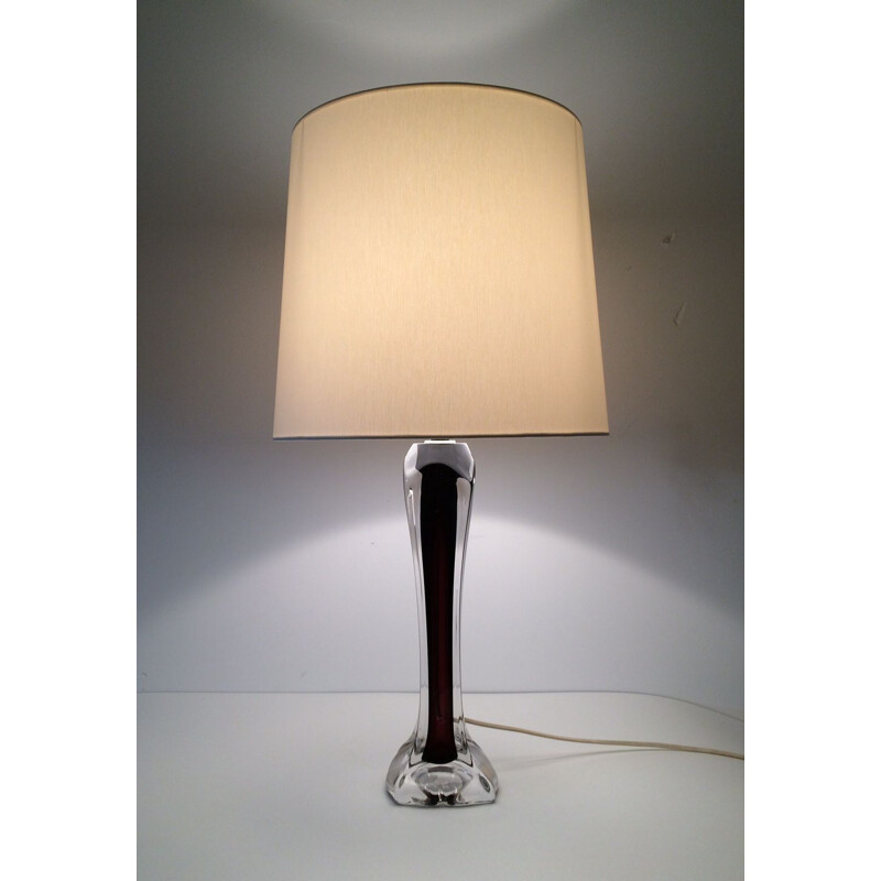 Mid century purple crystal glass table lamp by Val St Lambert, 1950s