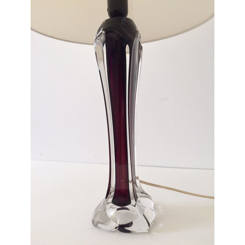 Lampada da tavolo vintage in cristallo viola di Val St Lambert, 1950