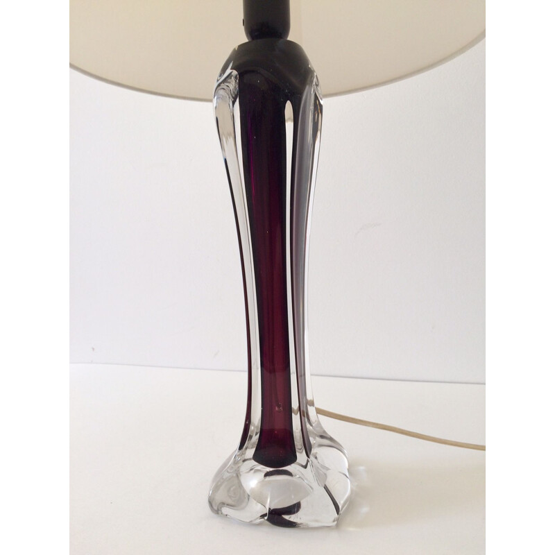 Mid century purple crystal glass table lamp by Val St Lambert, 1950s