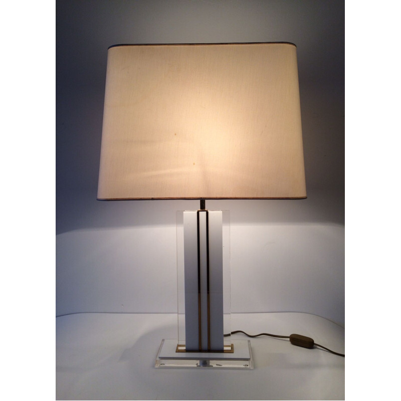 Vintage table lamp in lucite and brass by Romeo Rega, Italy 1970