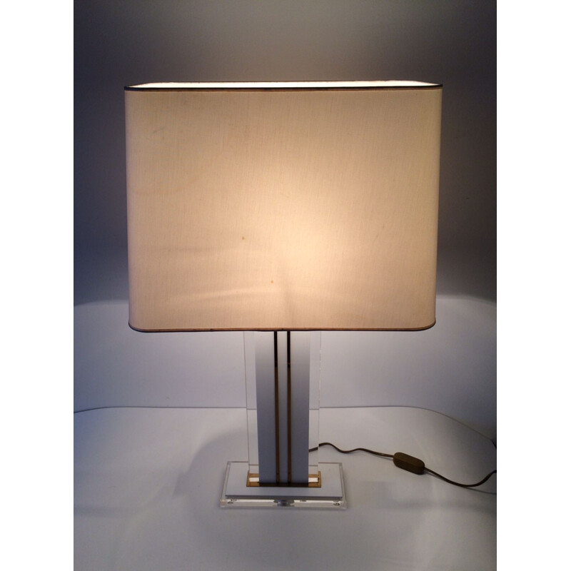 Vintage table lamp in lucite and brass by Romeo Rega, Italy 1970