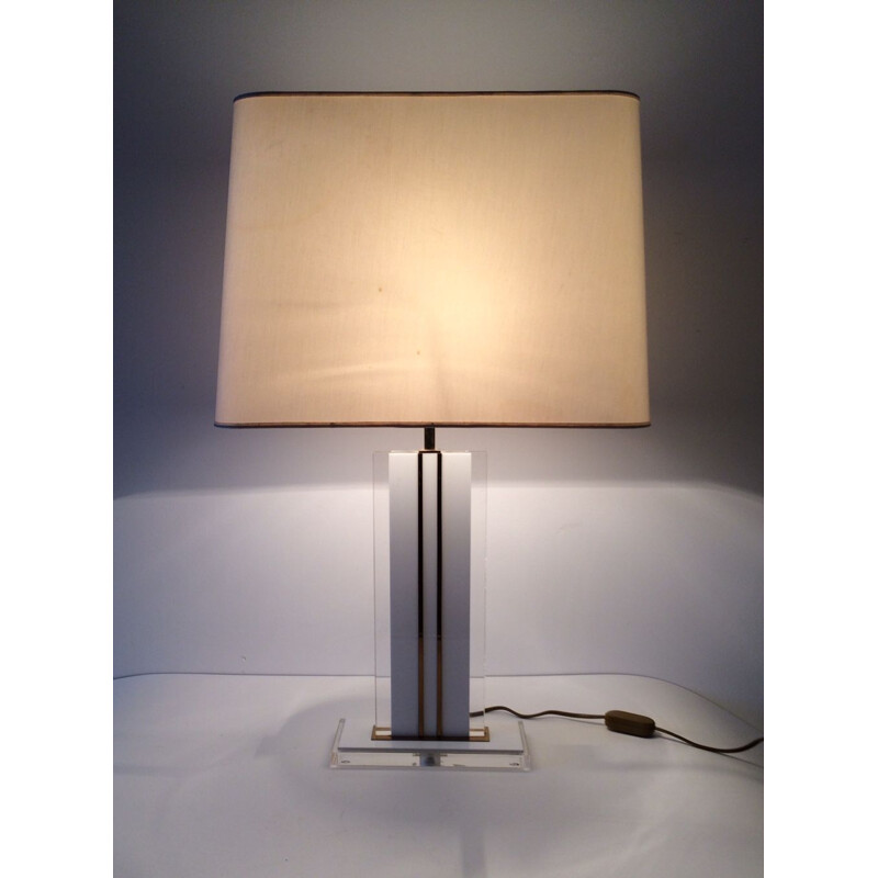 Vintage table lamp in lucite and brass by Romeo Rega, Italy 1970