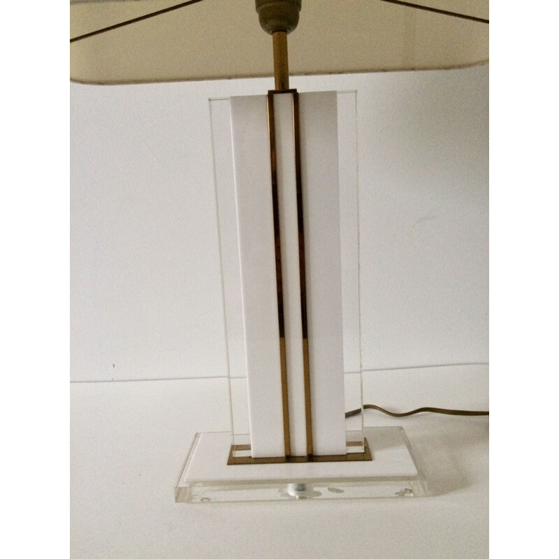 Vintage table lamp in lucite and brass by Romeo Rega, Italy 1970