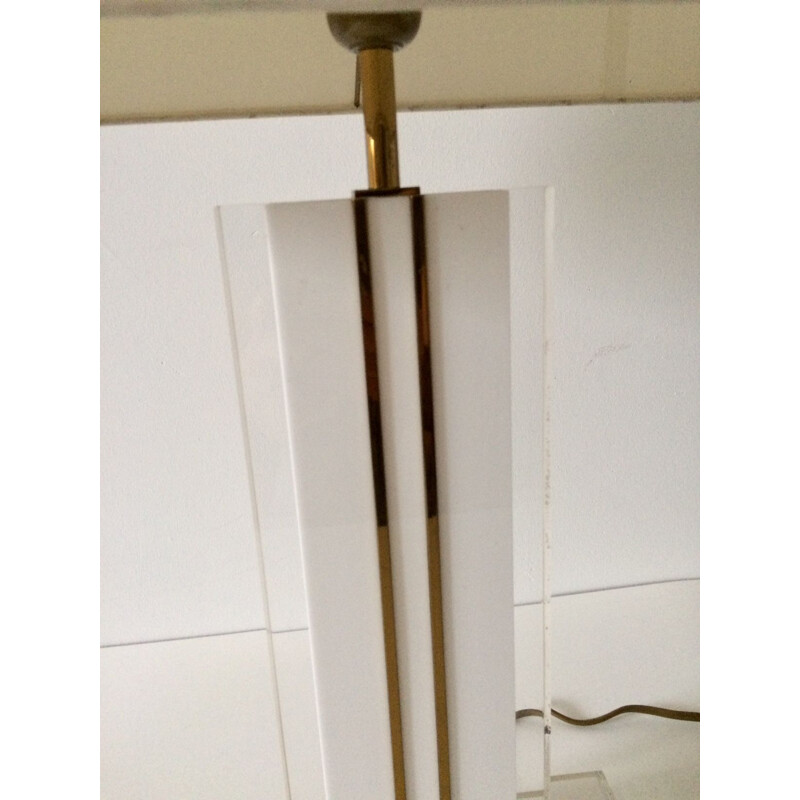 Vintage table lamp in lucite and brass by Romeo Rega, Italy 1970