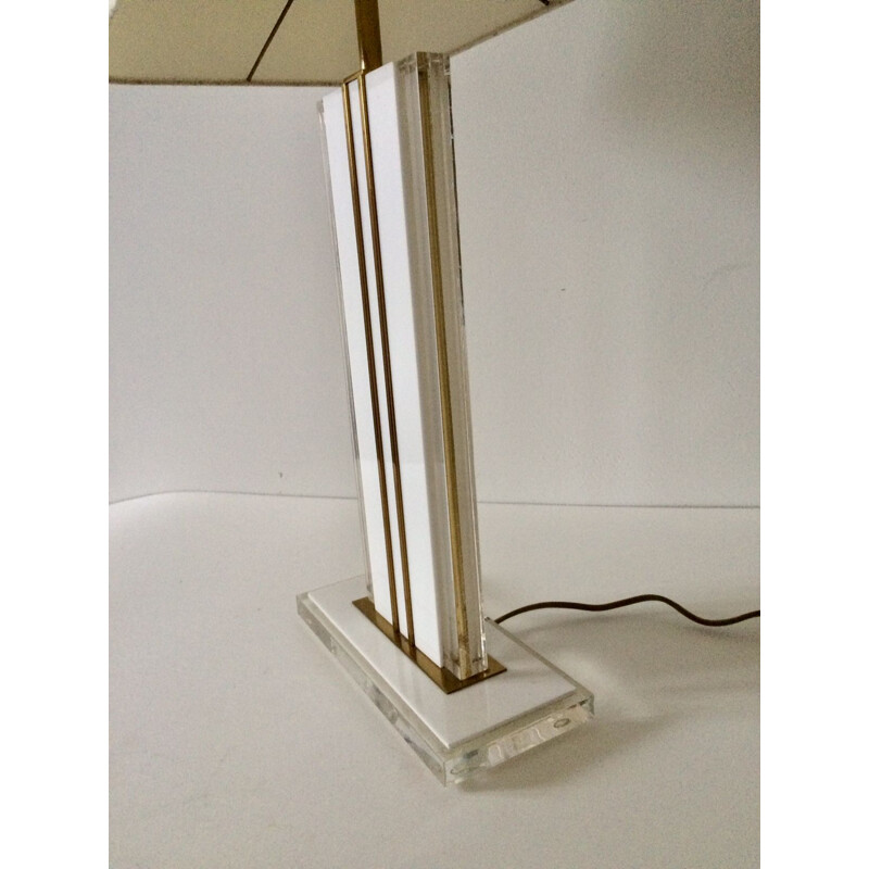 Lampada da tavolo vintage in lucite e ottone di Romeo Rega, Italia 1970