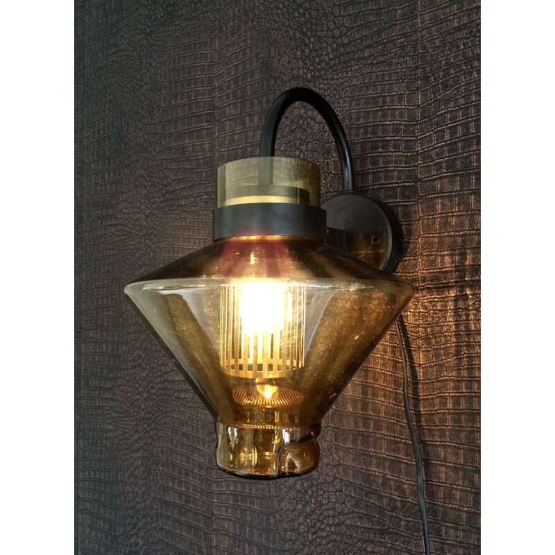 Vintage German amber glass wall lamp, 1970s