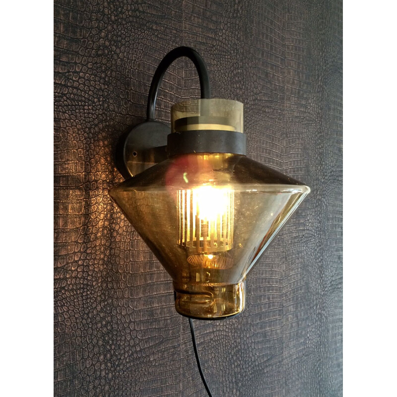 Vintage German amber glass wall lamp, 1970s