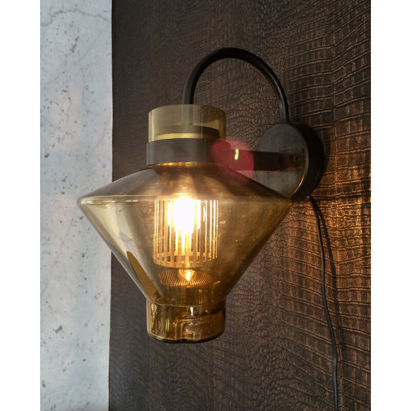 Vintage German amber glass wall lamp, 1970s