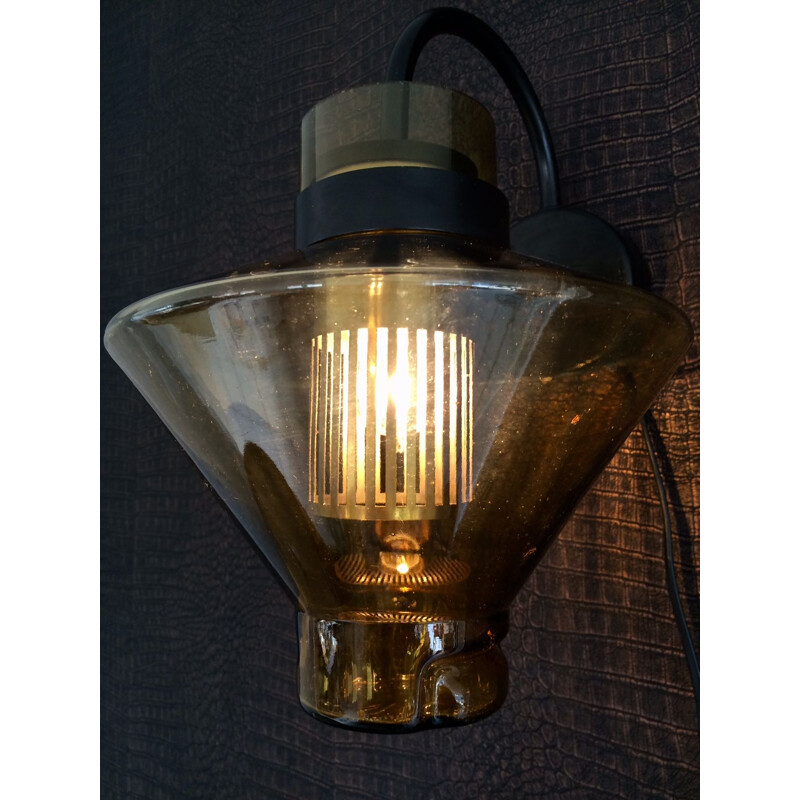 Vintage German amber glass wall lamp, 1970s