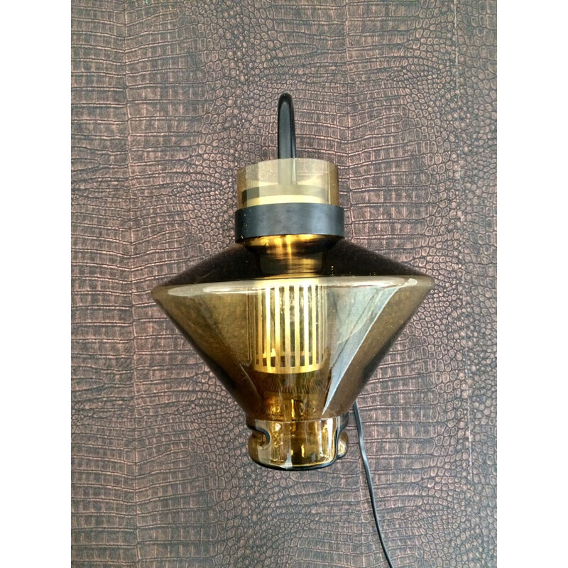 Vintage German amber glass wall lamp, 1970s