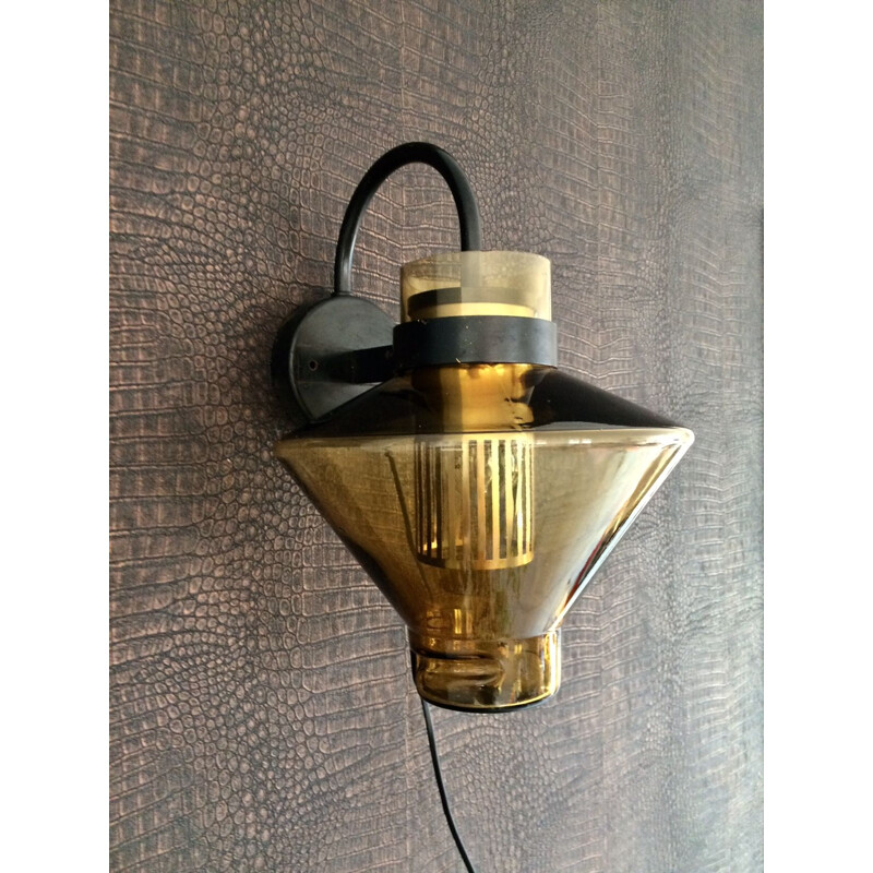 Vintage German amber glass wall lamp, 1970s