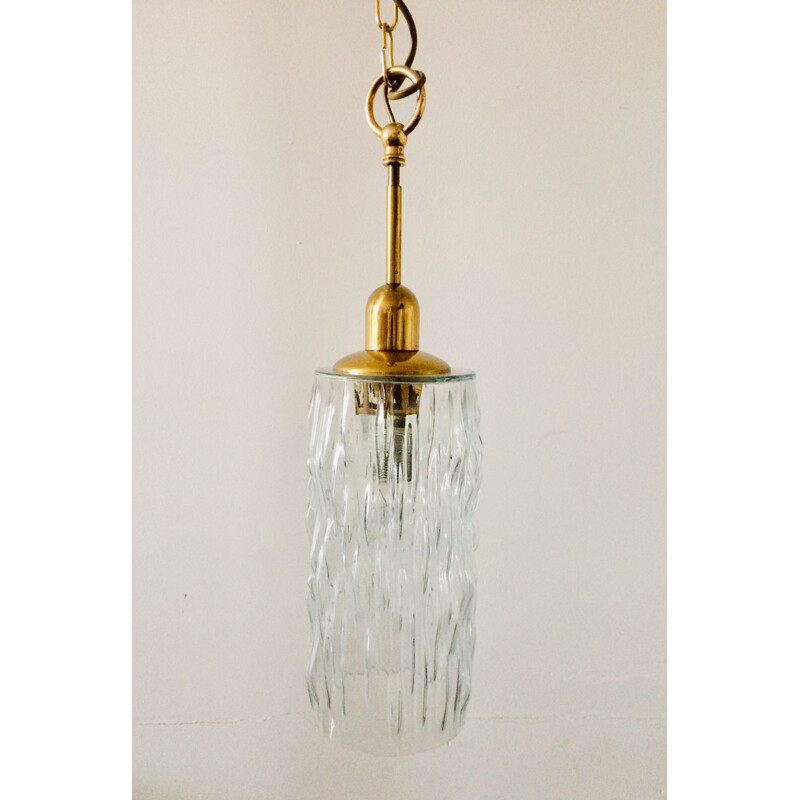 Vintage hanglamp van glas en messing, Duitsland 1960