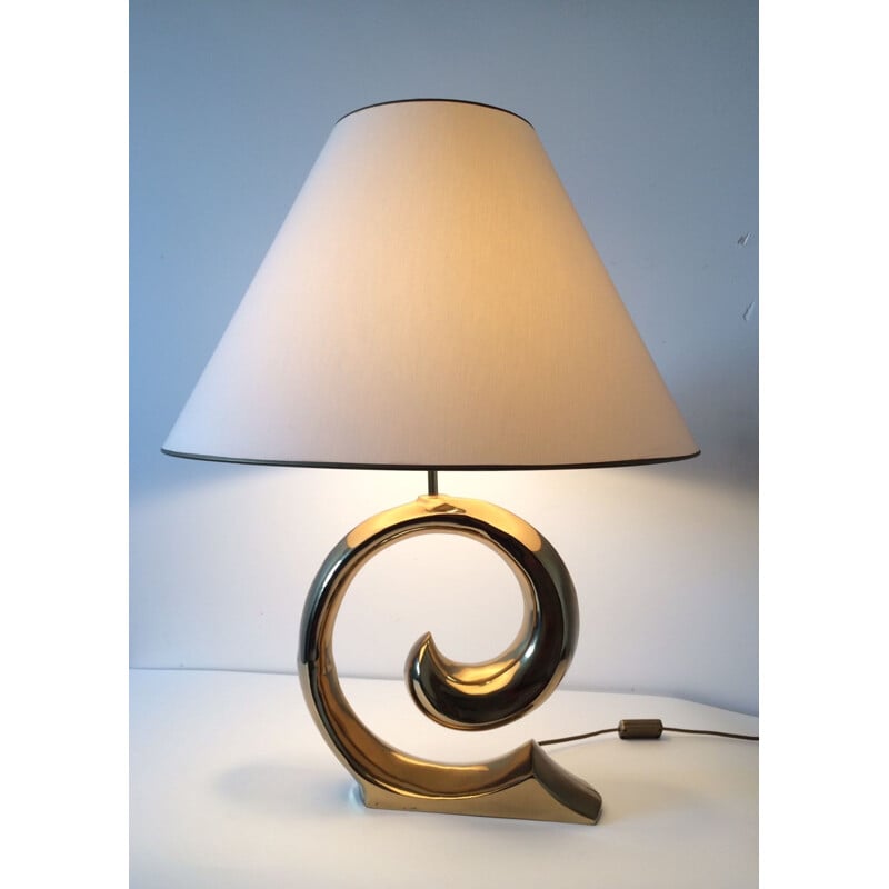 Vintage Hollywood Regency brass curl table lamp, Italy 1970s