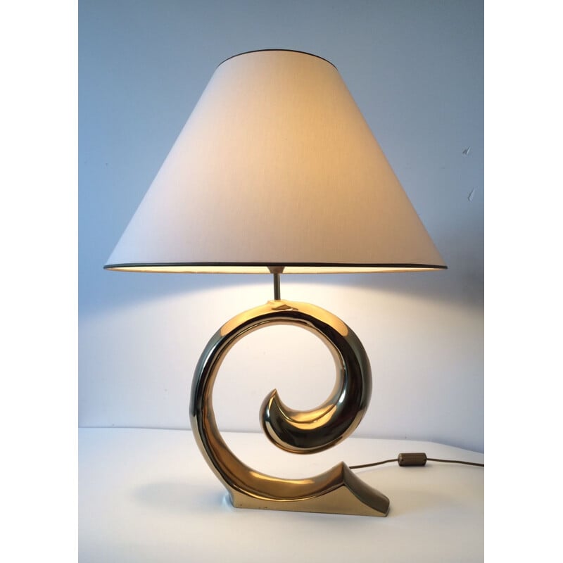 Vintage Hollywood Regency brass curl table lamp, Italy 1970s