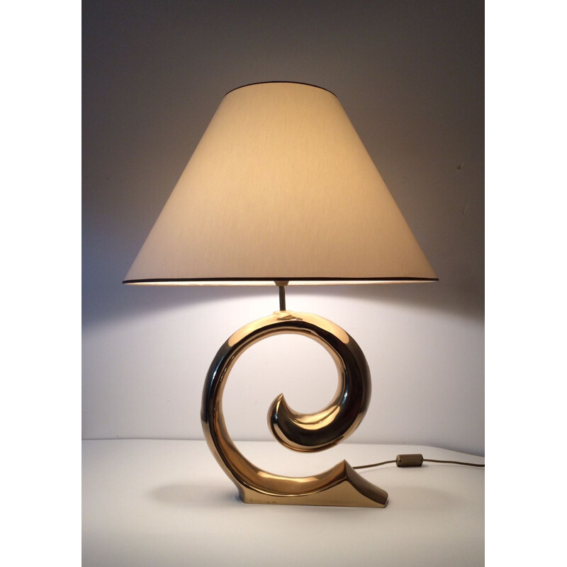 Vintage Hollywood Regency brass curl table lamp, Italy 1970s