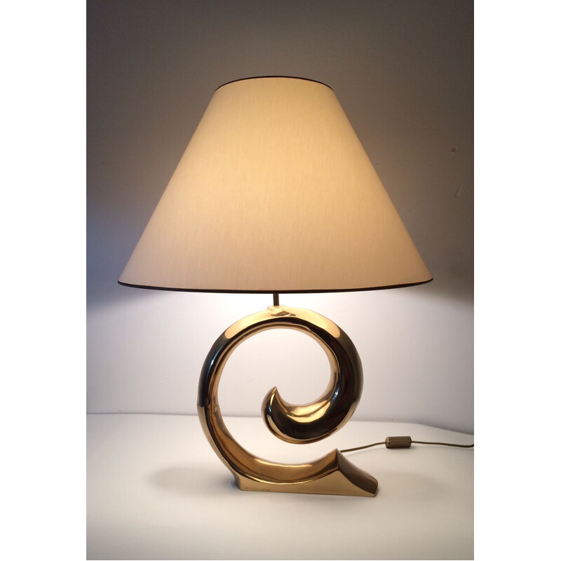 Vintage Hollywood Regency brass curl table lamp, Italy 1970s