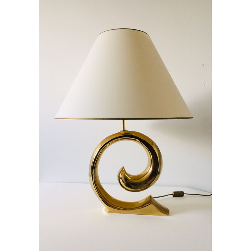 Vintage Hollywood Regency brass curl table lamp, Italy 1970s