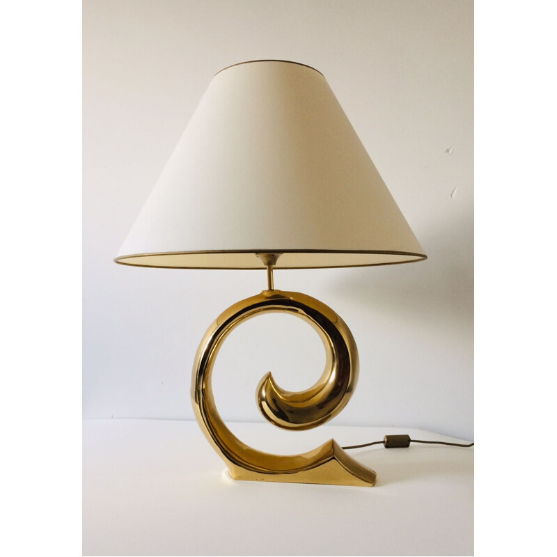 Lampe de table vintage Hollywood Regency curl en laiton, Italie 1970