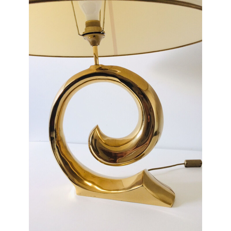 Vintage Hollywood Regency brass curl table lamp, Italy 1970s