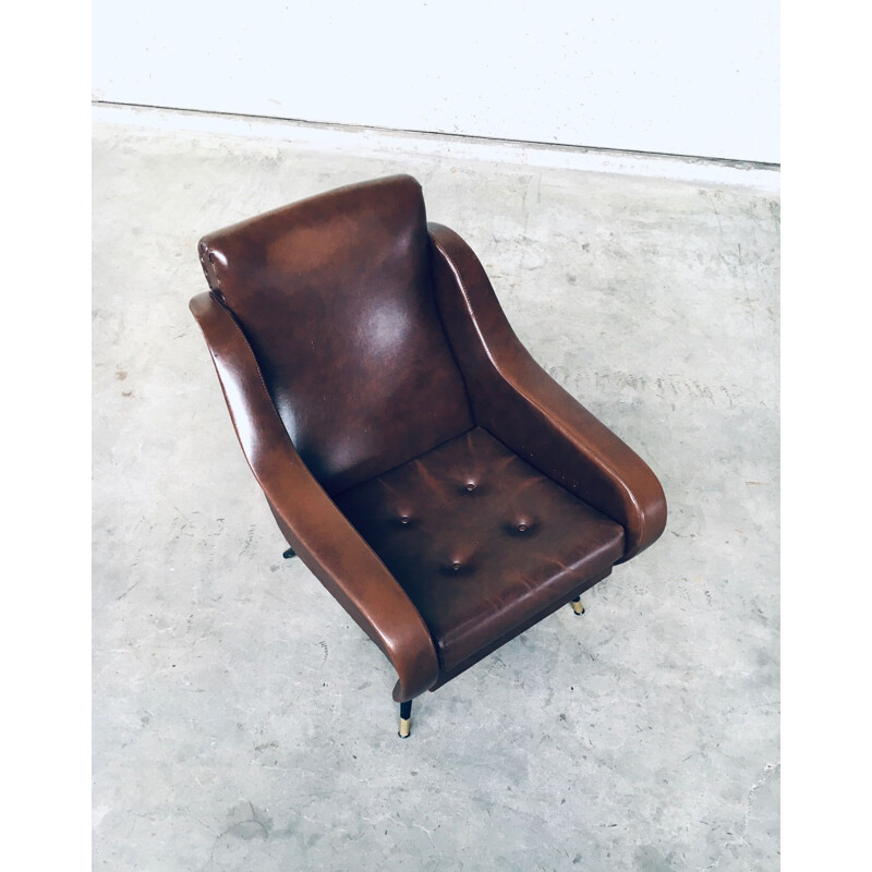 Pair of mid century brown leather armchairs, 1950s