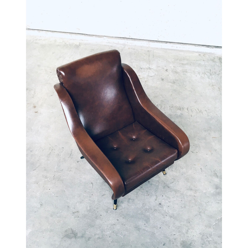 Pareja de sillones vintage de cuero marrón, 1950