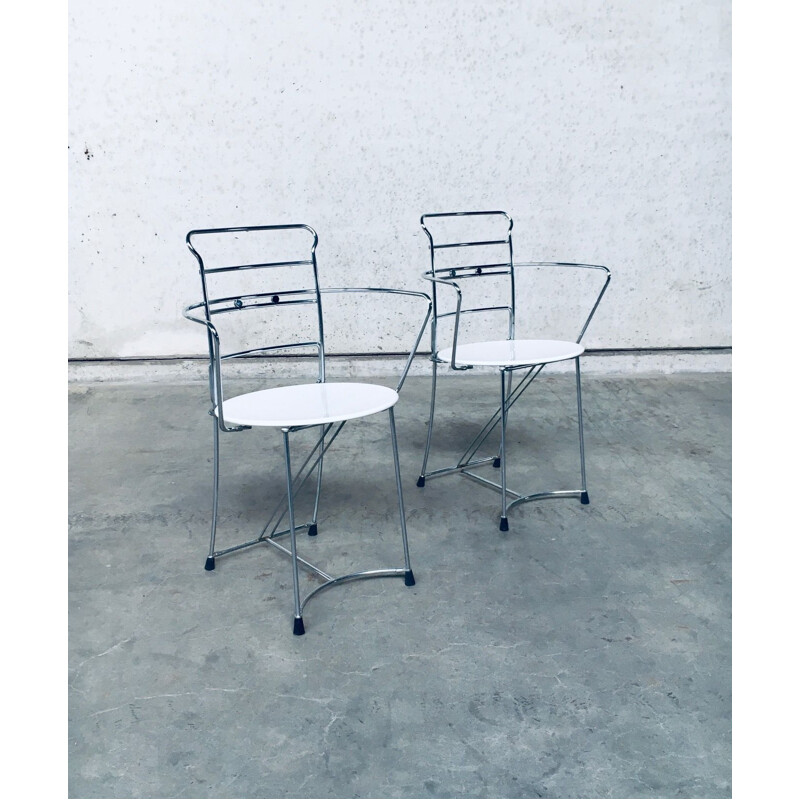 Pair of vintage chairs in chromed metal "Eridiana" by Antonio Citterio for Xilitalia, Italy 1980