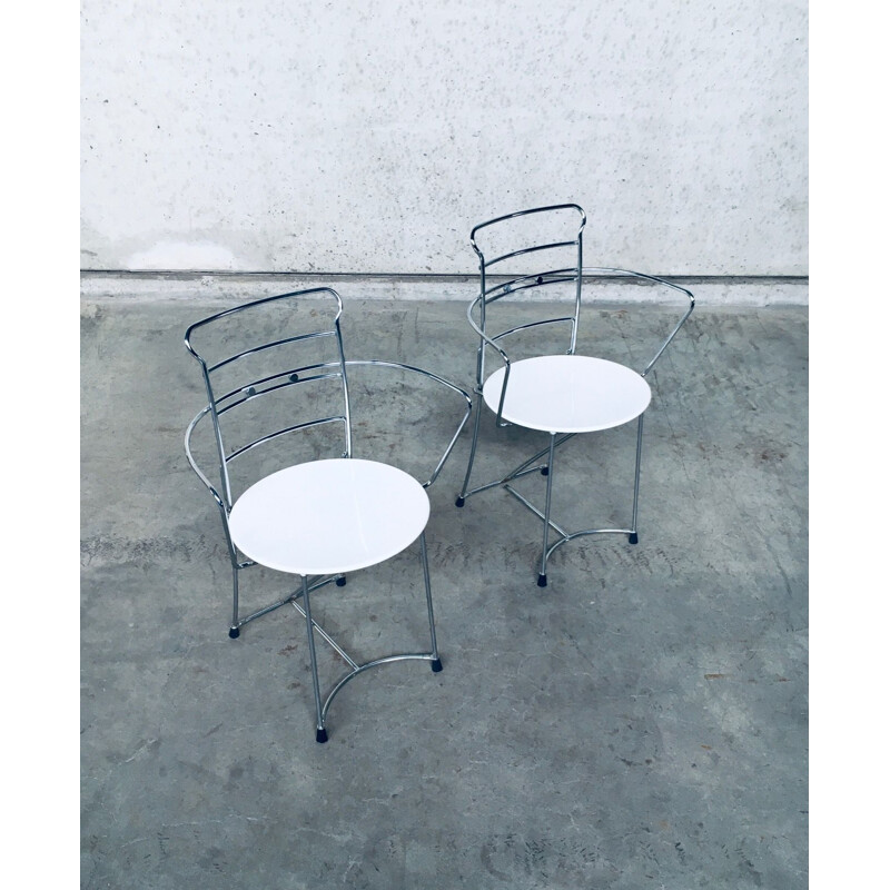 Pair of vintage chairs in chromed metal "Eridiana" by Antonio Citterio for Xilitalia, Italy 1980