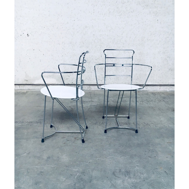Paar oude verchroomde metalen stoelen "Eridiana" van Antonio Citterio voor Xilitalia, Italië 1980