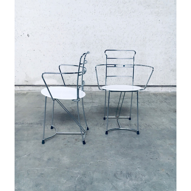 Pair of vintage chairs in chromed metal "Eridiana" by Antonio Citterio for Xilitalia, Italy 1980