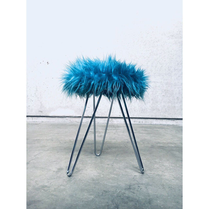 Vintage Funky elektrische blauwe driepoot kruk, 1960