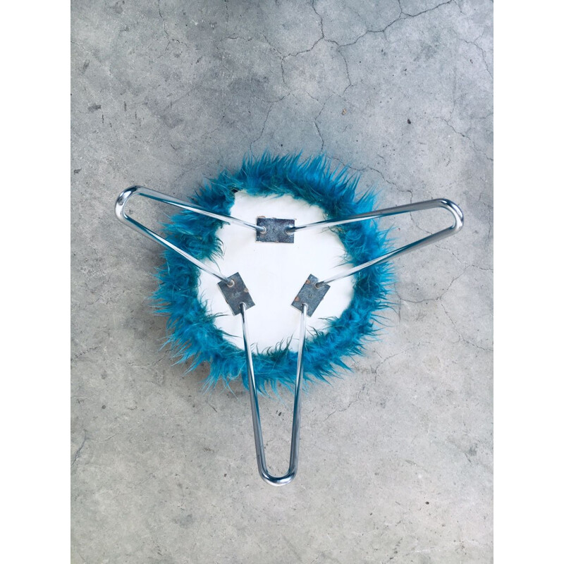 Vintage Funky electric blue hairy tripod stool, 1960s