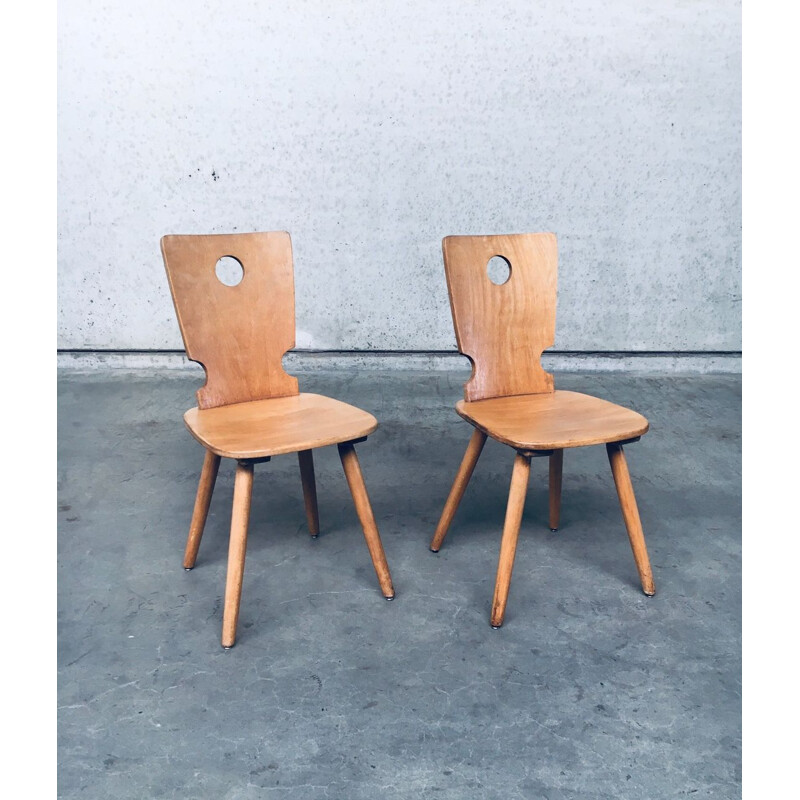 Pair of vintage Brutalist Dutch wooden chairs by Vervoort Tilburg, 1960s