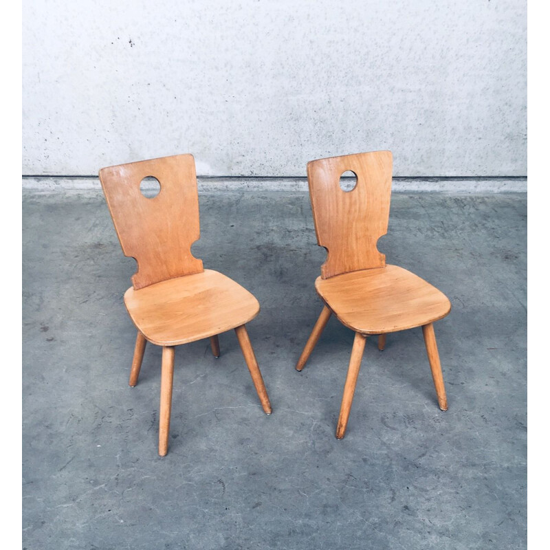 Pair of vintage Brutalist Dutch wooden chairs by Vervoort Tilburg, 1960s