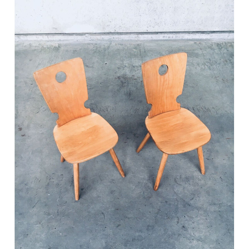 Pair of vintage Brutalist Dutch wooden chairs by Vervoort Tilburg, 1960s